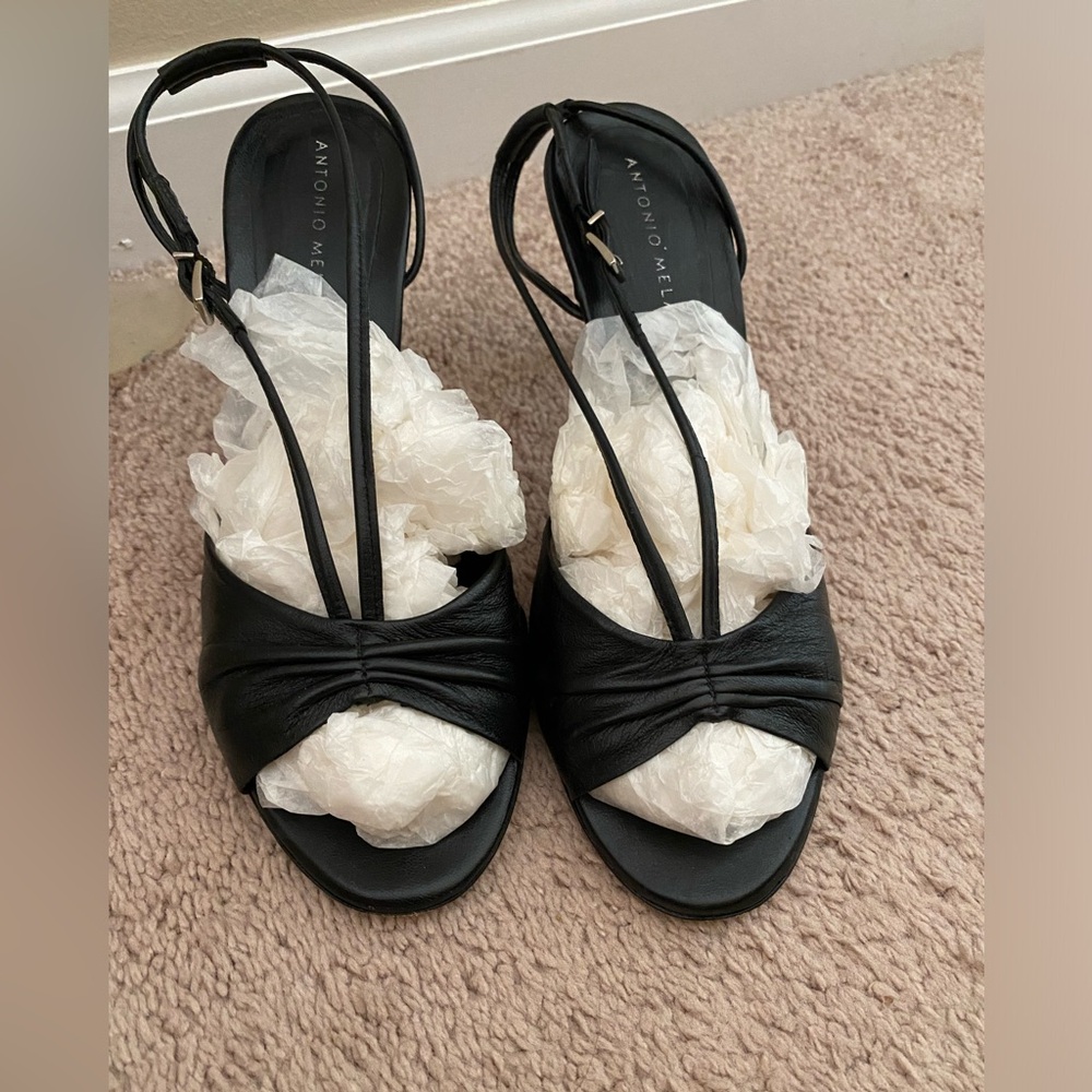 Black Antonio Melani Peep Toe Strappy Heels